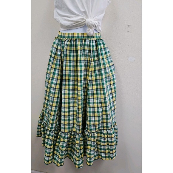 Ralph Lauren Dresses & Skirts - Vintage 1970s Ralph Lauren Plaid Cotton  Skirt Bohemian Feminine Pockets Size 4
